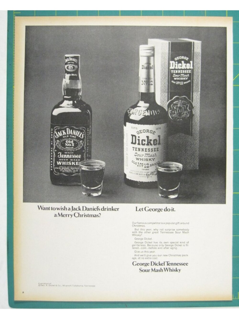 Print Ad George Dickel Tennessee Sour Mash Whisky Holiday Whiskey 1960s Vintage